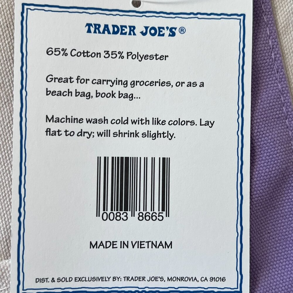 Trader Joe's 2026 Large Pastel Spring Canvas Tote Bag Lavender - Limited Edition - Picture 4 of 7